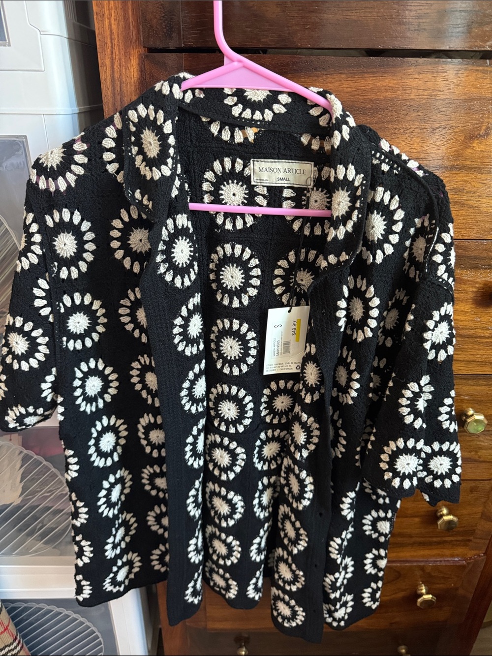NWT Maison Article Black & white Floral Knit over shirt Small